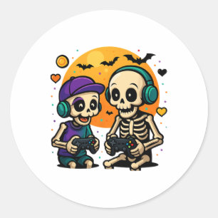 Cute Cousin Crew Skeleton Gamer Halloween Video Ga Classic Round Sticker