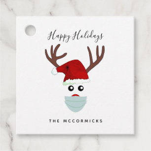 Cute Covid 19 Christmas Reindeer Wearing Face Mask Favour Tags