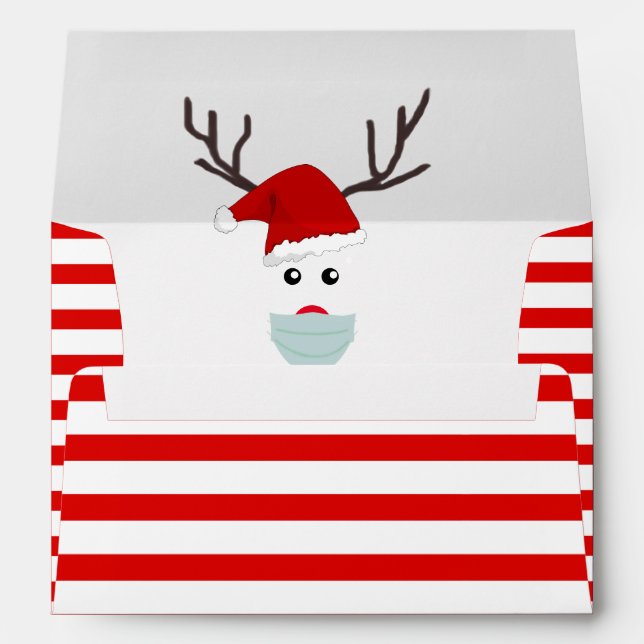 Cute Covid Christmas Reindeer Wearing Face Mask Envelope (Back (Bottom))