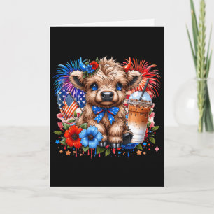 Cute Cow 4th Of July Floral Usa Patriotic Cow Love Card