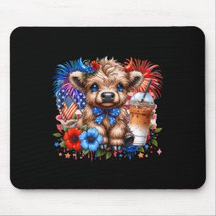 Cute Cow 4th Of July Floral Usa Patriotic Cow Love Mouse Pad