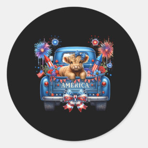 Cute Cow 4th Of July Usa Flag Patriotic Cow Farmer Classic Round Sticker
