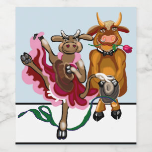 Cute Cow and bull romance Wine Label