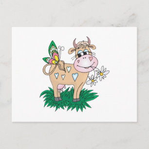 cute cow and butterfly postcard