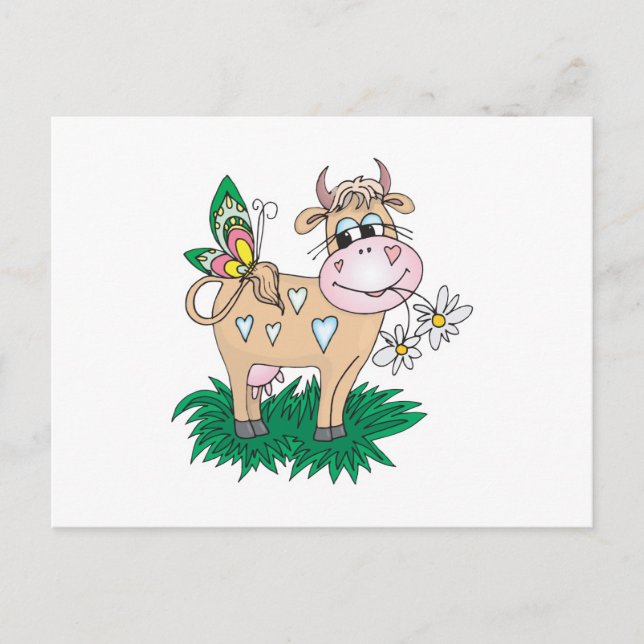 cute cow and butterfly postcard (Front)