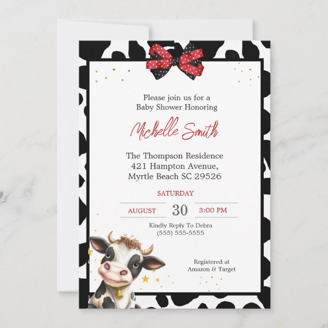 Cute Cow  and Cow Print Baby Shower Invitations (Front)