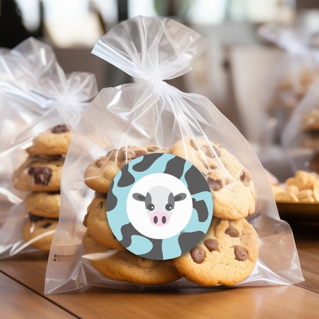 Cute Cow and Milk and Cookies Blue Baby Shower Classic Round Sticker (Creator Uploaded)