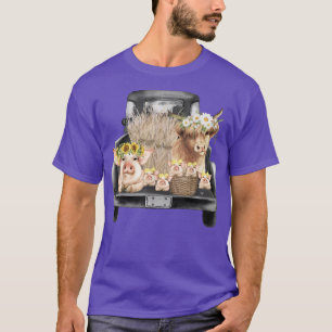 Cute Cow And Pigs On Car Vintage Animal Farm  T-Shirt