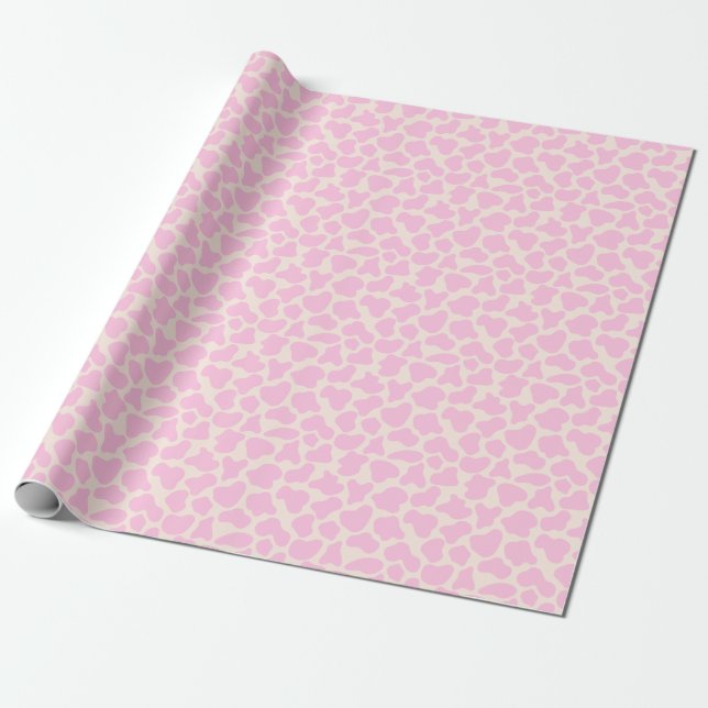 Cute Cow Animal Print Pattern Aesthetic Pink Wrapping Paper (Unrolled)