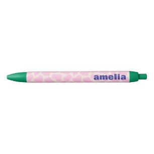 Cute Cow Animal Print Pattern Pink Green Name Black Ink Pen
