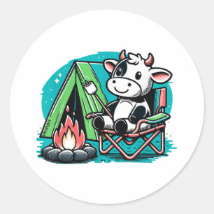 Cute Cow At The Campfire Funny Smore Camping Classic Round Sticker