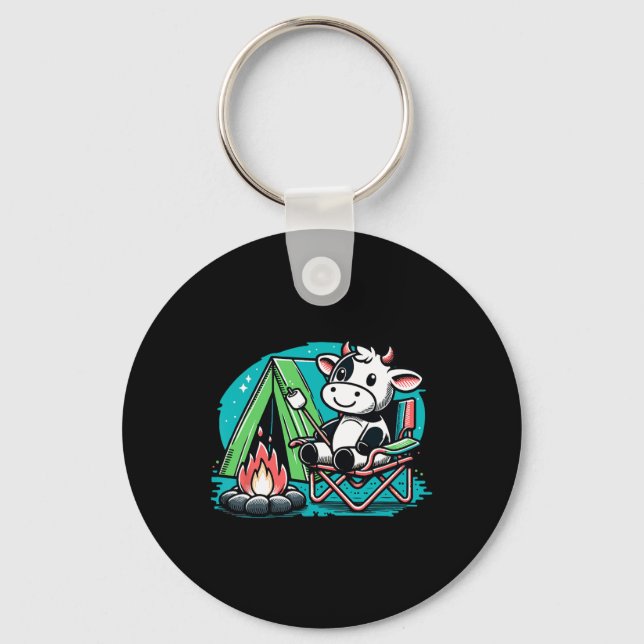 Cute Cow At The Campfire Funny S'more Camping  Key Ring (Front)