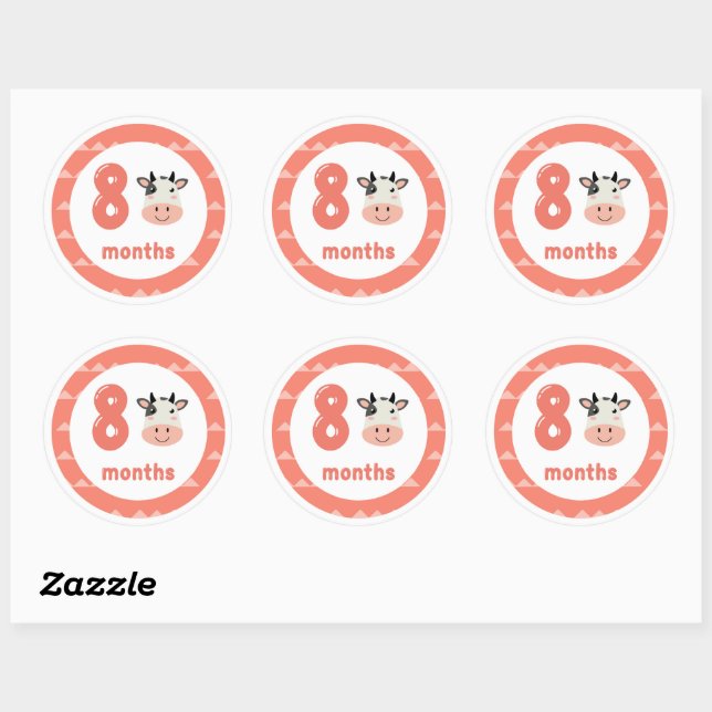 Cute Cow Baby Monthly Milestone Classic Round Sticker (Sheet)