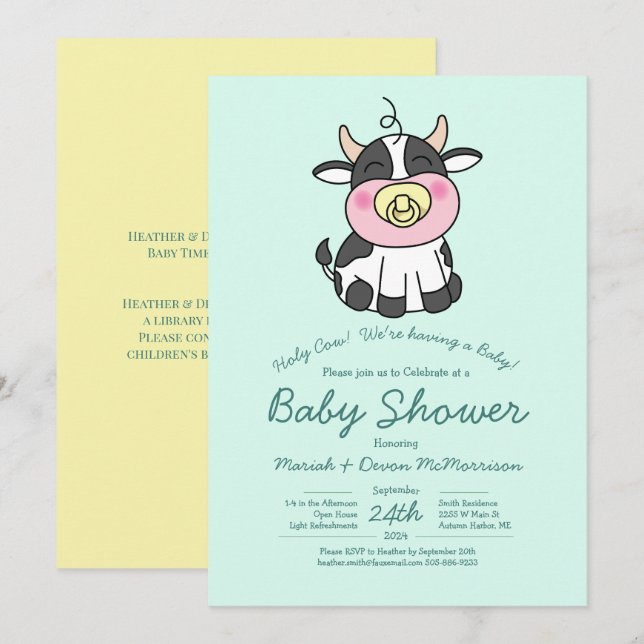 Cute Cow Baby Shower Kawaii Invitation (Front/Back)