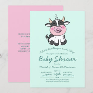 Cute Cow Baby Shower Kawaii Pink Girl Invitation
