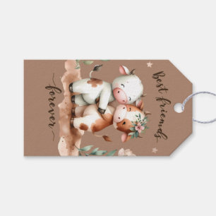 Cute Cow Best Friends Hug Floral Art Gift Tags