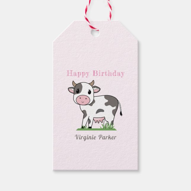 Cute Cow Birthday Gift Tag (Front)