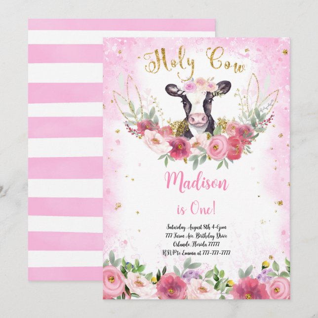 Cute Cow Birthday Invitation (Front/Back)