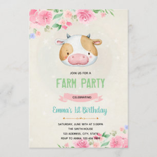 Cute cow birthday invitation