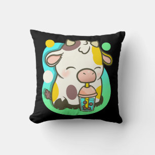 Cute Cow Boba Tea Bubble Tea Anime Kawaii Cushion