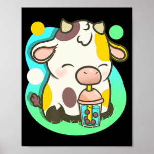 Cute Cow Boba Tea Bubble Tea Anime Kawaii  Poster
