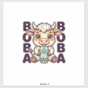 Cute Cow Boba Tea Vintage Engraving T-Shirt Design