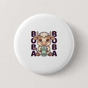 Cute Cow Boba Tea Vintage Engraving T-Shirt Design 6 Cm Round Badge