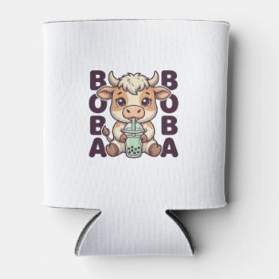Cute Cow Boba Tea Vintage Engraving T-Shirt Design Can Cooler