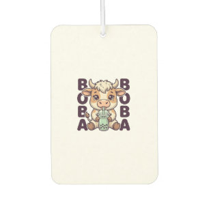 Cute Cow Boba Tea Vintage Engraving T-Shirt Design Car Air Freshener