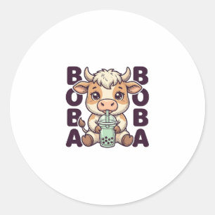 Cute Cow Boba Tea Vintage Engraving T-Shirt Design Classic Round Sticker