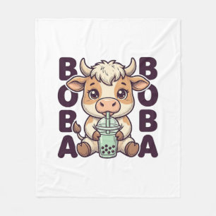 Cute Cow Boba Tea Vintage Engraving T-Shirt Design Fleece Blanket