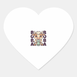 Cute Cow Boba Tea Vintage Engraving T-Shirt Design Heart Sticker