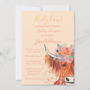 Cute Cow Boho Country Baby Girl Western Floral Inv Invitation