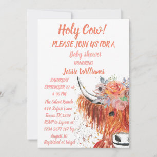 Cute Cow Boho Country Baby Girl Western Floral Invitation