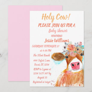 Cute Cow Boho Country Baby Girl Western Floral Invitation