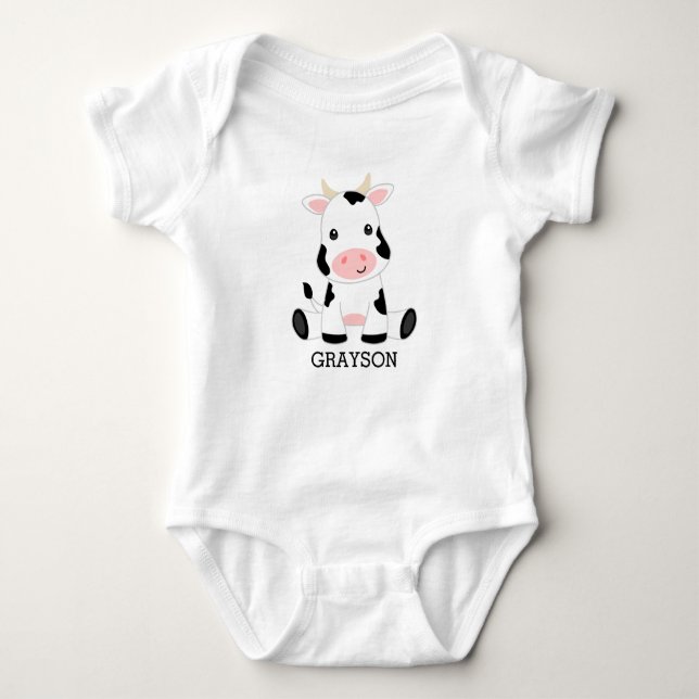 Cute Cow Boy Baby Bodysuit (Front)