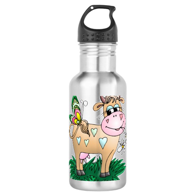 Cute Cow & Butterfly 710 Ml Water Bottle (Front)