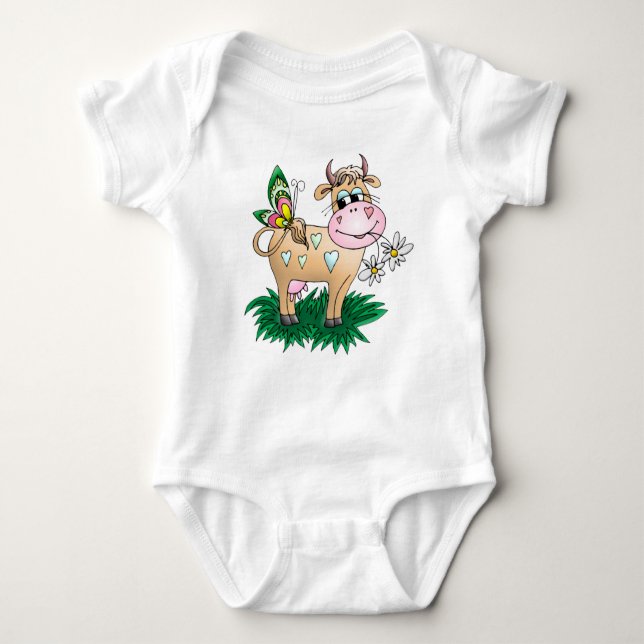 Cute Cow & Butterfly Baby Bodysuit (Front)