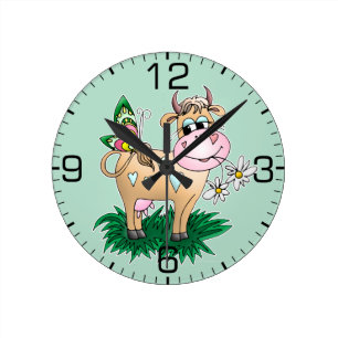 Cute Cow & Butterfly Round Clock