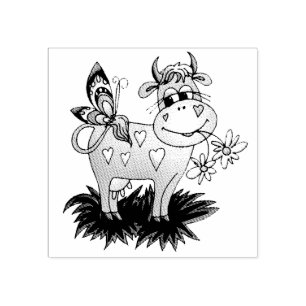 Cute Cow & Butterfly Rubber Stamp