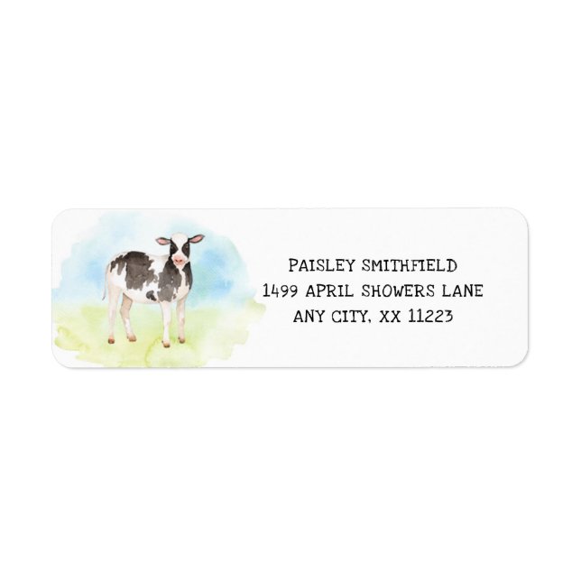 Cute cow calf return address, barnyard, farm address label (Front)