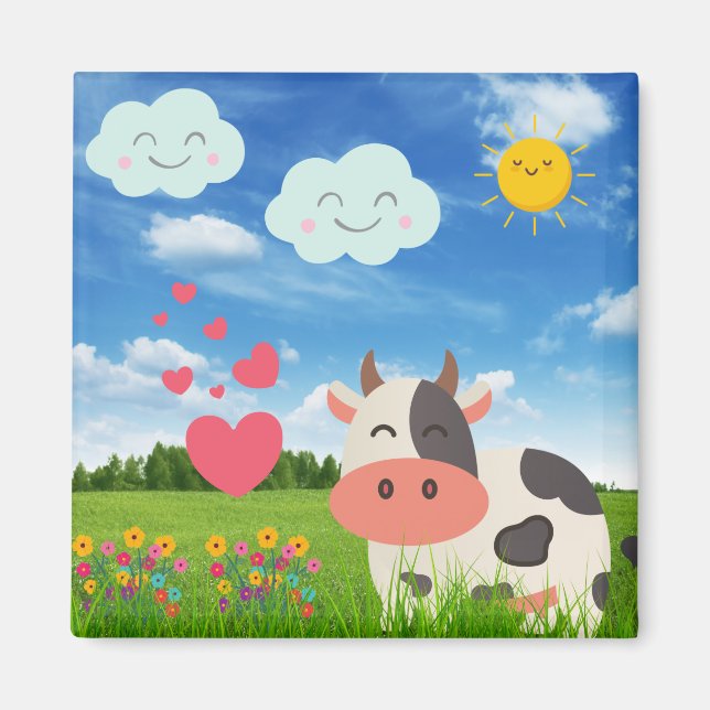 Cute Cow Cartoon Magnet (Front)