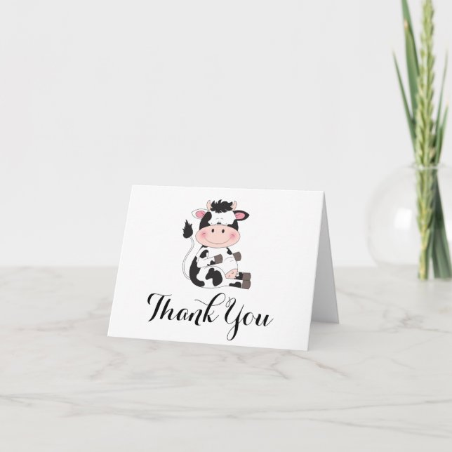 Cute Cow Cartoon Thank You Card (Front)
