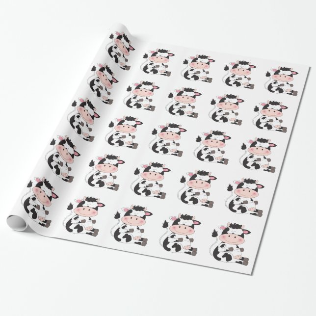Cute Cow Cartoon Wrapping Paper (Unrolled)