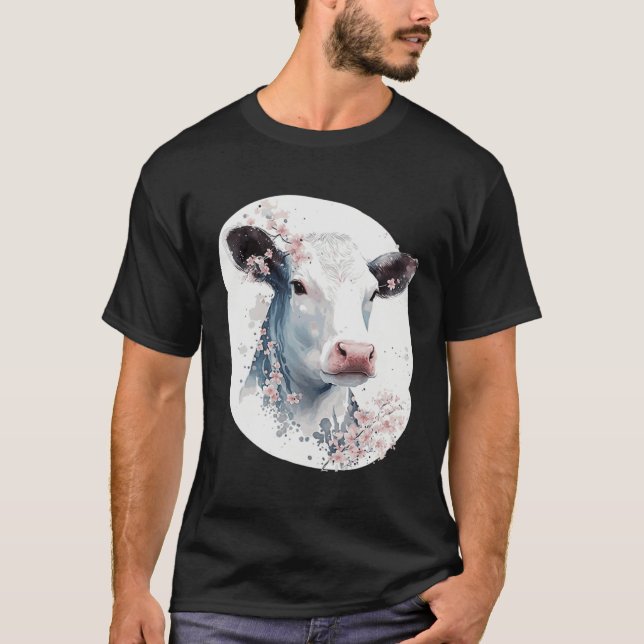 Cute Cow Cherry Blossom Japanese Sakura Farming Co T-Shirt (Front)
