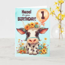 Cute Cow Children's Age Birthday Card
