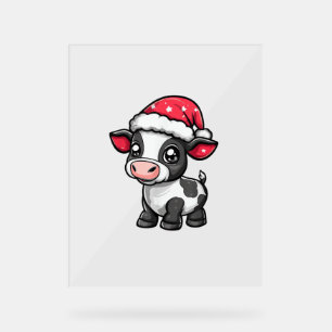 Cute Cow Christmas Comic X-Mas Acrylic Sign