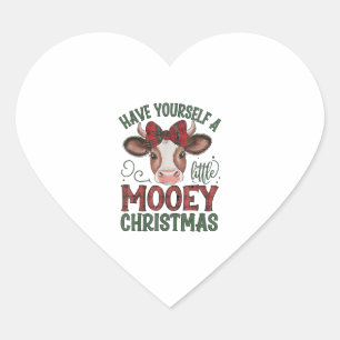 Cute Cow Christmas Heart Sticker
