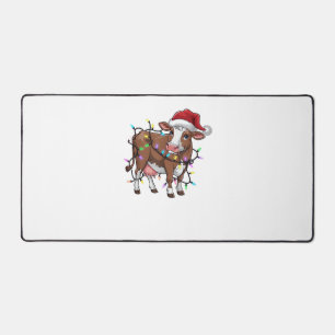 Cute Cow Christmas Light Reindeer Santa Christmas Desk Mat