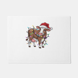 Cute Cow Christmas Light Reindeer Santa Christmas  Doormat